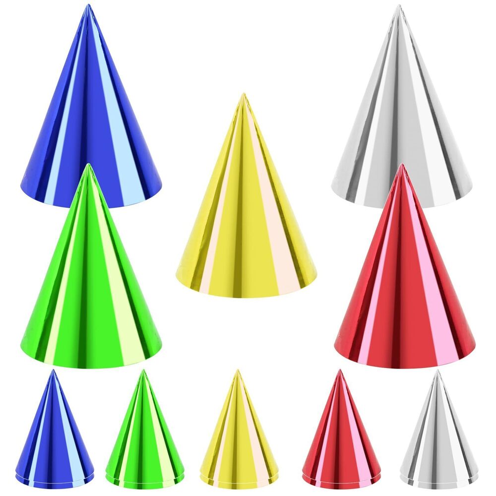 1315 Colorful Birthday Party Hats 15pcs Metallic Cone Hats Bulk